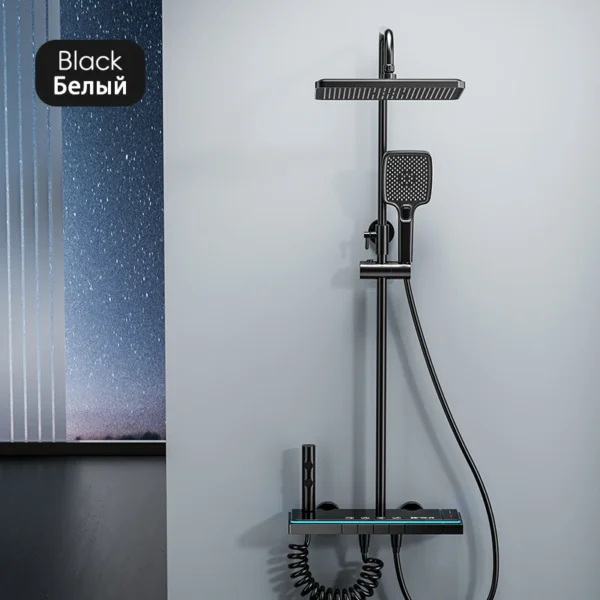 Matte Gray Rainfall Shower System Set Digital Display Smart Bathroom Faucet Bathtub Hot Cold Waterfall Mixer Tap Shower Full Set - Image 22