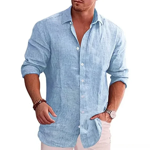 Cotton Linen Autumn Hot Selling Men's Long Sleeve Shirt Solid Color Casual Style Plus Size Men's Casual Linen Shirt - Image 3