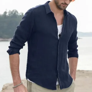 Men Summer New Solid Linen  Long Sleeve Casual Shirt Single Breasted Collar Cotton Linen Lapel Tops Simplicity Long Sleeve Shirt