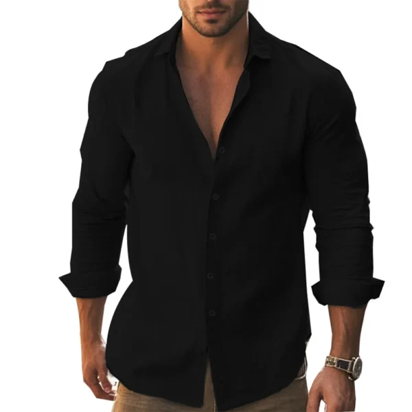 Shirt Men Cotton Linen Hawaiian Shirts Long Sleeve Placket Button Down Tops Breathable Spring Summer Men's Shirt - Image 3