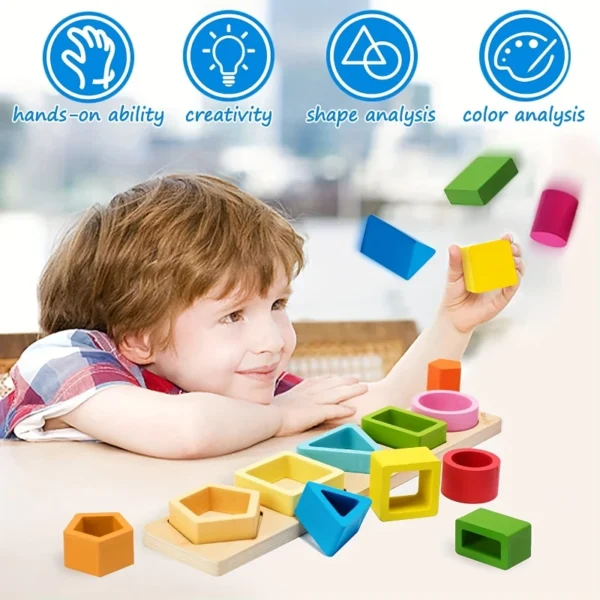 Montessori Wooden Sorting Stacking Toys Geometric Building Blocks Educational Toys Color Shape Recognition Puzzle Christmas Gift - Image 4