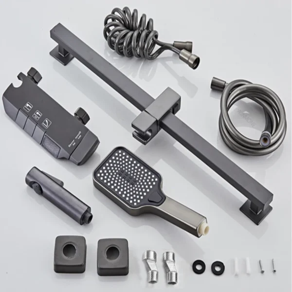 New Design Gun Grey Bathroom Shower System Set Piano Keys Brass LED Digital Shower Faucet Bath Hot and Cold Mixer Shower Tap Set - Image 6