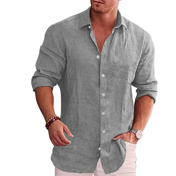 Cotton Linen Autumn Hot Selling Men's Long Sleeve Shirt Solid Color Casual Style Plus Size Men's Casual Linen Shirt - Image 12