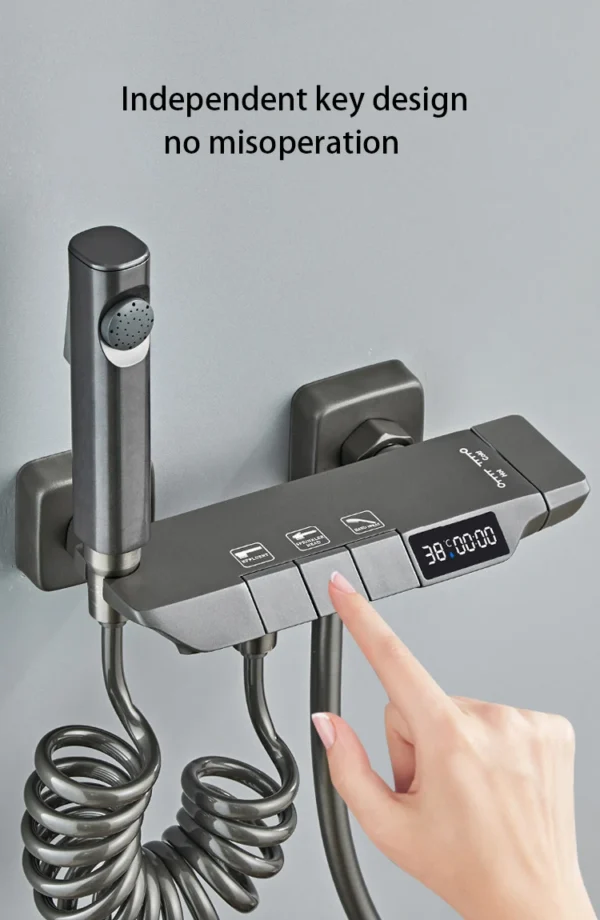 New Design Gun Grey Bathroom Shower System Set Piano Keys Brass LED Digital Shower Faucet Bath Hot and Cold Mixer Shower Tap Set - Image 23