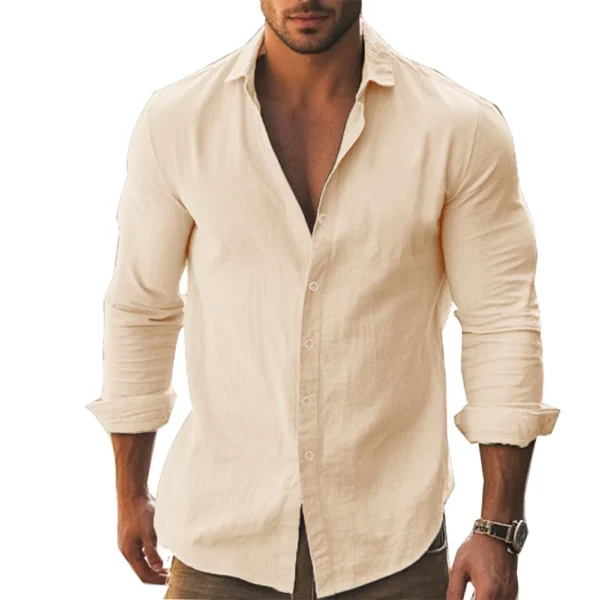 Shirt Men Cotton Linen Hawaiian Shirts Long Sleeve Placket Button Down Tops Breathable Spring Summer Men's Shirt - Image 5