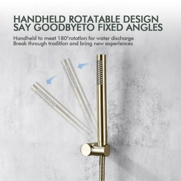 8-16” Rainfall Shower Faucet Solid Brass Full Set With Handheld, Square Plate Style Bathroom Shower Mixer System Wall Mounted - Image 12