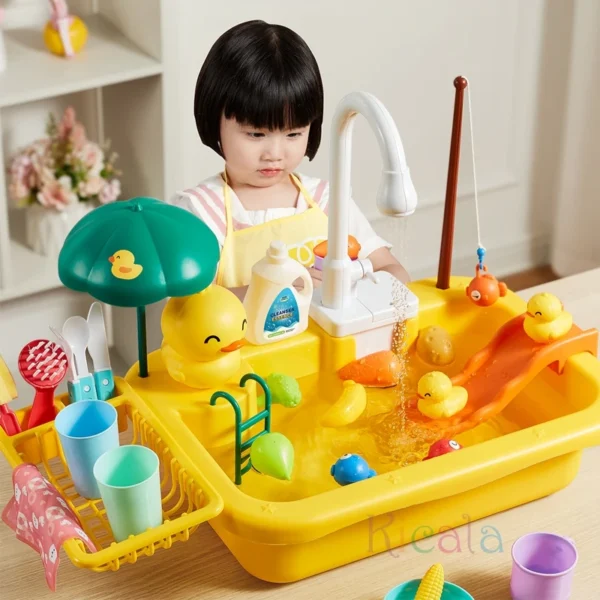 Kids Kitchen Sink Toys Electric Dishwasher Playing Toy With Running Water Pretend Play Food Fishing Toy Role Playing Girls Gift - Image 9