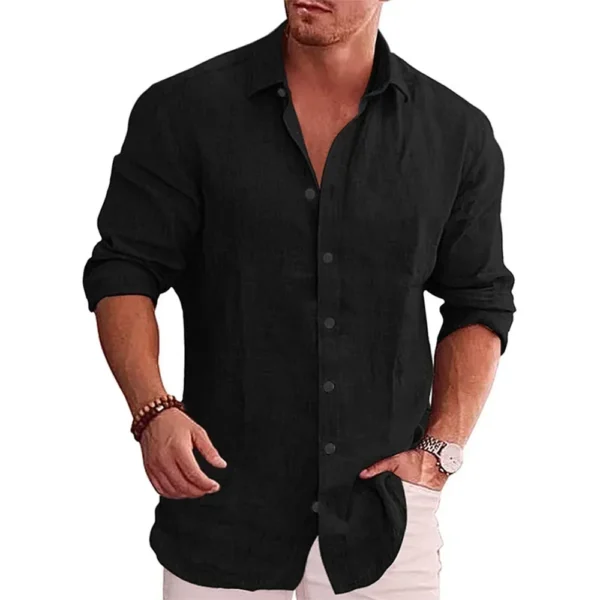 Cotton Linen Autumn Hot Selling Men's Long Sleeve Shirt Solid Color Casual Style Plus Size Men's Casual Linen Shirt - Image 4