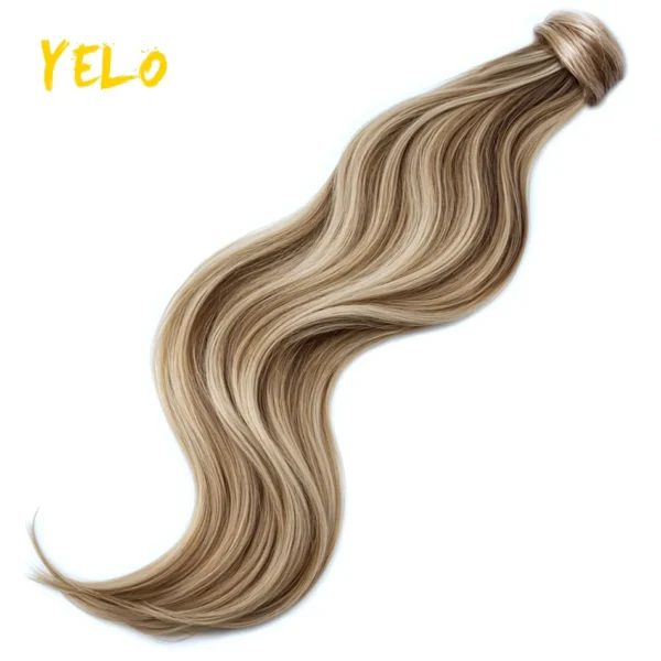 Yelo Ponytail Human Hair Extension Body Wave Wrap Around Ponytail Extension Remy Hair Blond Wavy Natural Black Curly Ponytail - Image 15