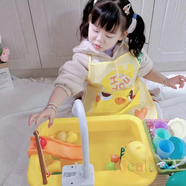 Kids Kitchen Sink Toys Electric Dishwasher Playing Toy With Running Water Pretend Play Food Fishing Toy Role Playing Girls Gift - Image 17