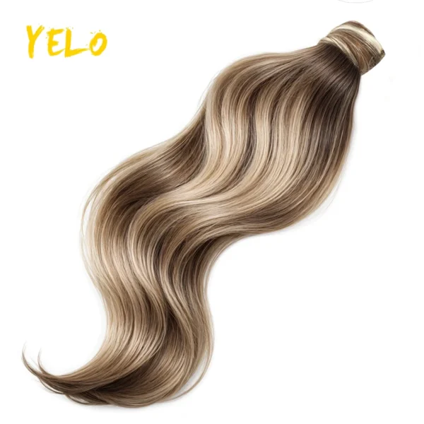 Yelo Ponytail Human Hair Extension Body Wave Wrap Around Ponytail Extension Remy Hair Blond Wavy Natural Black Curly Ponytail - Image 9