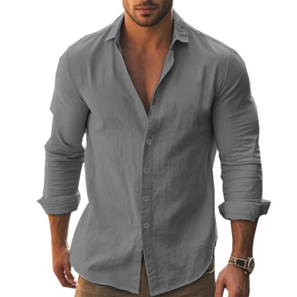 Shirt Men Cotton Linen Hawaiian Shirts Long Sleeve Placket Button Down Tops Breathable Spring Summer Men's Shirt - Image 4