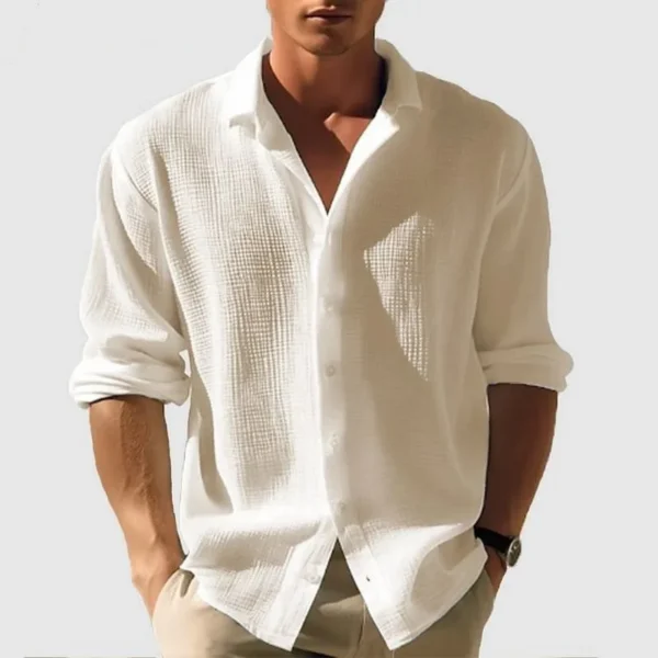 Men's Long-sleeved Shirt Waffle Spring Button Casual Fashion Black Top Street Cardigan 2025 New Blouses for Male - Image 2