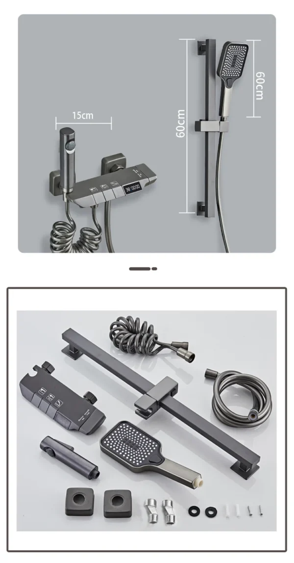 New Design Gun Grey Bathroom Shower System Set Piano Keys Brass LED Digital Shower Faucet Bath Hot and Cold Mixer Shower Tap Set - Image 29