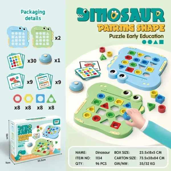 Dinosaurs Collide, Geometric Shapes Pair, Puzzle Thinking Training, Parent-Child Early Education, Interactive Tabletop Game Toys - Image 2