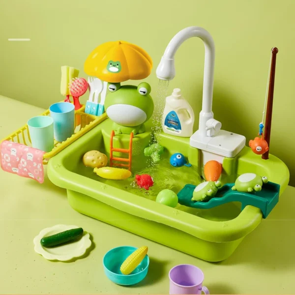 Kids Kitchen Sink Toys Electric Dishwasher Playing Toy With Running Water Pretend Play Food Fishing Toy Role Playing Girls Gift - Image 7