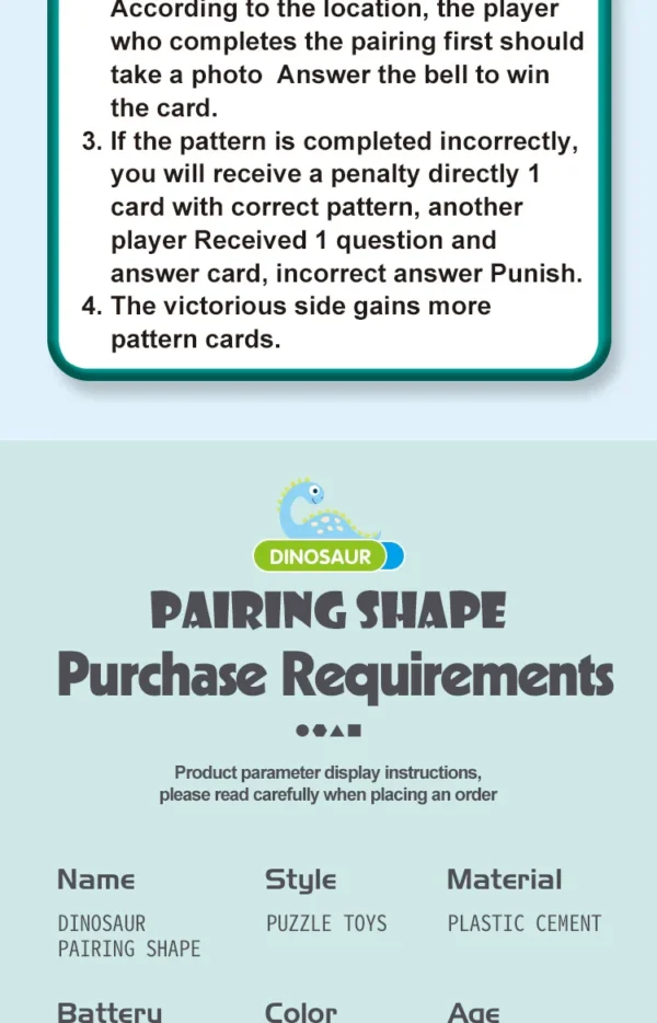Dinosaurs Collide, Geometric Shapes Pair, Puzzle Thinking Training, Parent-Child Early Education, Interactive Tabletop Game Toys - Image 20