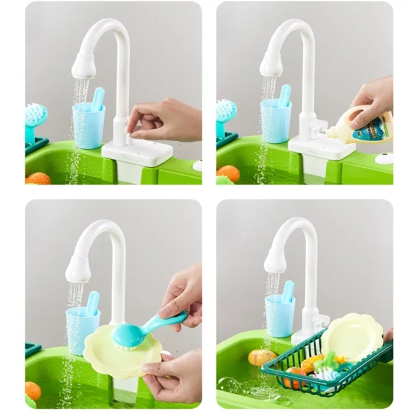 Kids Kitchen Sink Toys Electric Dishwasher Playing Toy With Running Water Pretend Play Food Fishing Toy Role Playing Girls Gift - Image 4