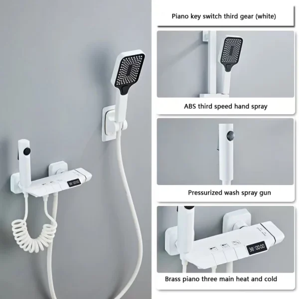New Design Gun Grey Bathroom Shower System Set Piano Keys Brass LED Digital Shower Faucet Bath Hot and Cold Mixer Shower Tap Set - Image 12
