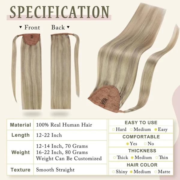 Full Shine Ponytail Extension Highlighted Bleach Blonde Ponytail Human Hair Clip in Ponytail Hair Extensions - Image 4