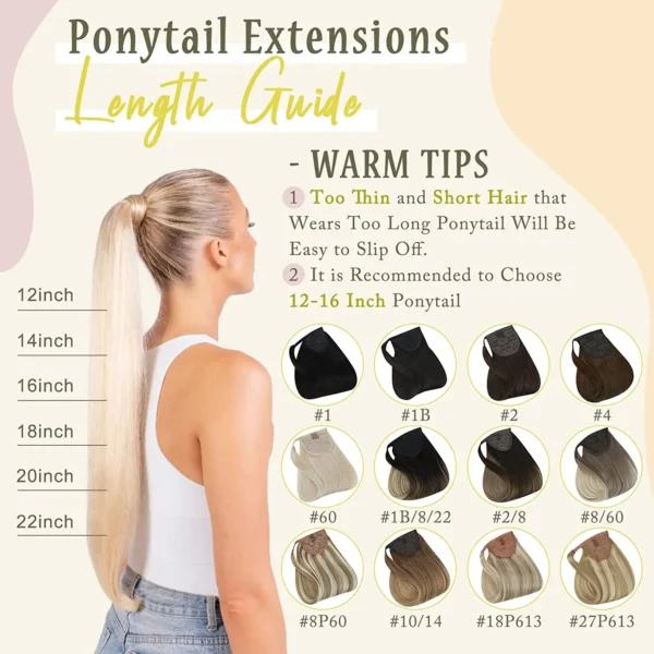 Full Shine Ponytail Extension Highlighted Bleach Blonde Ponytail Human Hair Clip in Ponytail Hair Extensions - Image 3