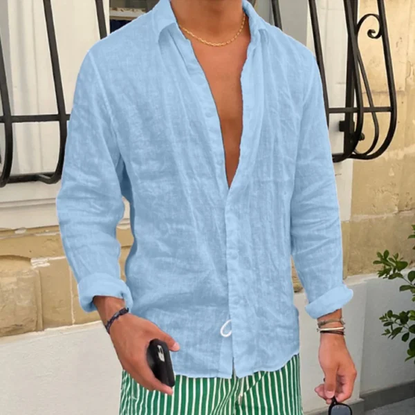 Vintage Turn-down Collar Button-up Shirts For Men Spring Autumn Casual Solid Color Linen Shirt Tops Mens Clothes Beach Cardigans - Image 10