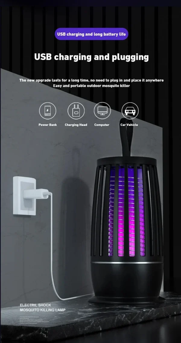 Xiaomi Mosquito Killer Lamp Bedroom Silent USB Rechargeable Electric Mosquito Swatter Portable Outdoor Mosquito Repeller FlyTrap - Image 12