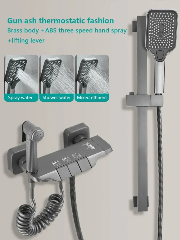 New Design Gun Grey Bathroom Shower System Set Piano Keys Brass LED Digital Shower Faucet Bath Hot and Cold Mixer Shower Tap Set - Image 16