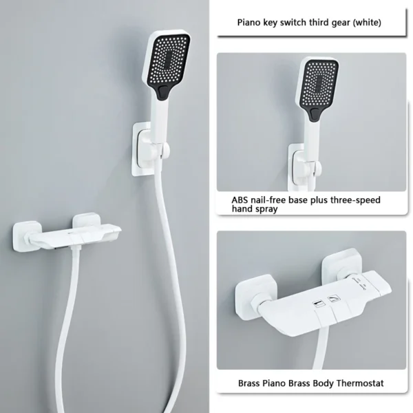 New Design Gun Grey Bathroom Shower System Set Piano Keys Brass LED Digital Shower Faucet Bath Hot and Cold Mixer Shower Tap Set - Image 9
