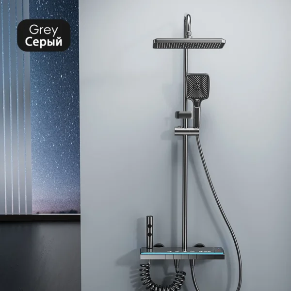 Matte Gray Rainfall Shower System Set Digital Display Smart Bathroom Faucet Bathtub Hot Cold Waterfall Mixer Tap Shower Full Set - Image 8