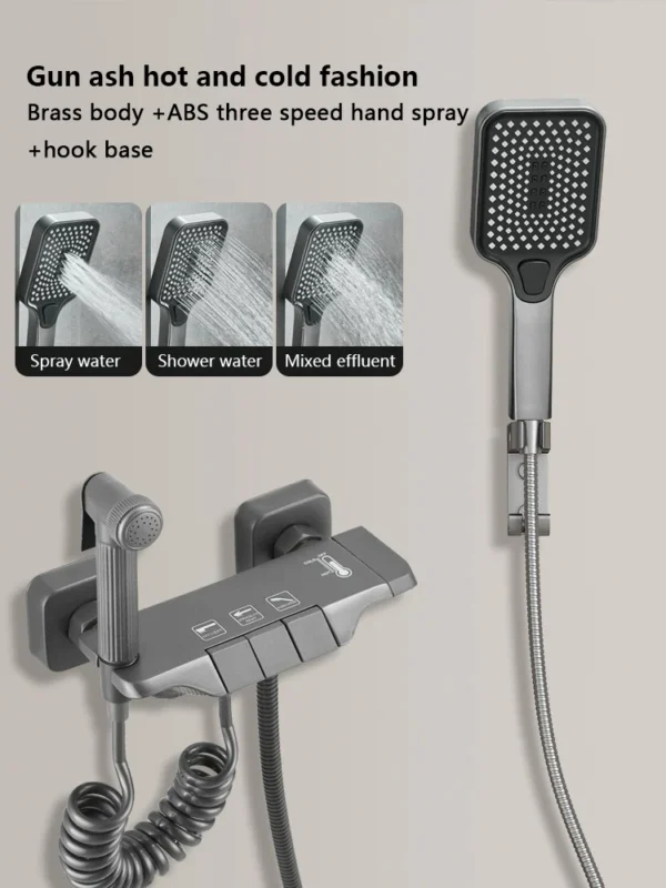 New Design Gun Grey Bathroom Shower System Set Piano Keys Brass LED Digital Shower Faucet Bath Hot and Cold Mixer Shower Tap Set - Image 17