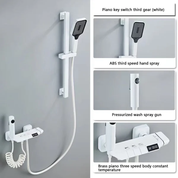 New Design Gun Grey Bathroom Shower System Set Piano Keys Brass LED Digital Shower Faucet Bath Hot and Cold Mixer Shower Tap Set - Image 11
