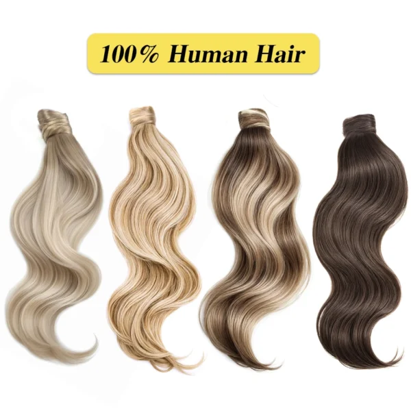 Yelo Ponytail Human Hair Extension Body Wave Wrap Around Ponytail Extension Remy Hair Blond Wavy Natural Black Curly Ponytail - Image 2
