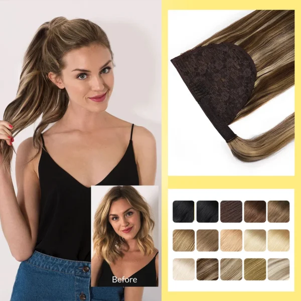 Yelo Ponytail Human Hair Extension Body Wave Wrap Around Ponytail Extension Remy Hair Blond Wavy Natural Black Curly Ponytail - Image 3