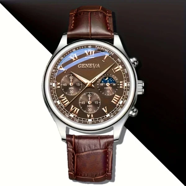 GENEVA High Quality Men's Luxury Belt Fashion Quartz Watch Men Round Business Student Sport Waterproof Glow Clock - Image 7