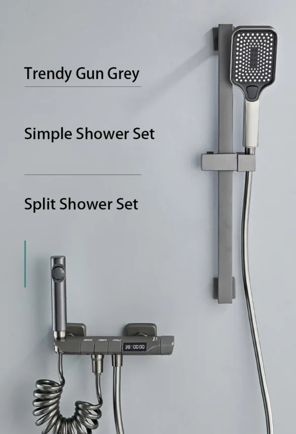 New Design Gun Grey Bathroom Shower System Set Piano Keys Brass LED Digital Shower Faucet Bath Hot and Cold Mixer Shower Tap Set - Image 20