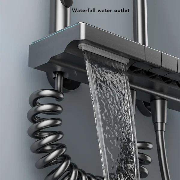 Matte Gray Rainfall Shower System Set Digital Display Smart Bathroom Faucet Bathtub Hot Cold Waterfall Mixer Tap Shower Full Set - Image 13