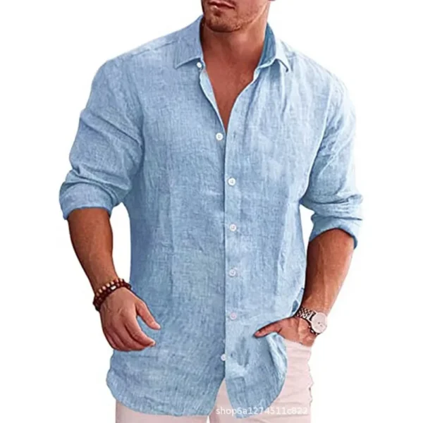 Cotton Linen Autumn Hot Selling Men's Long Sleeve Shirt Solid Color Casual Style Plus Size Men's Casual Linen Shirt - Image 14