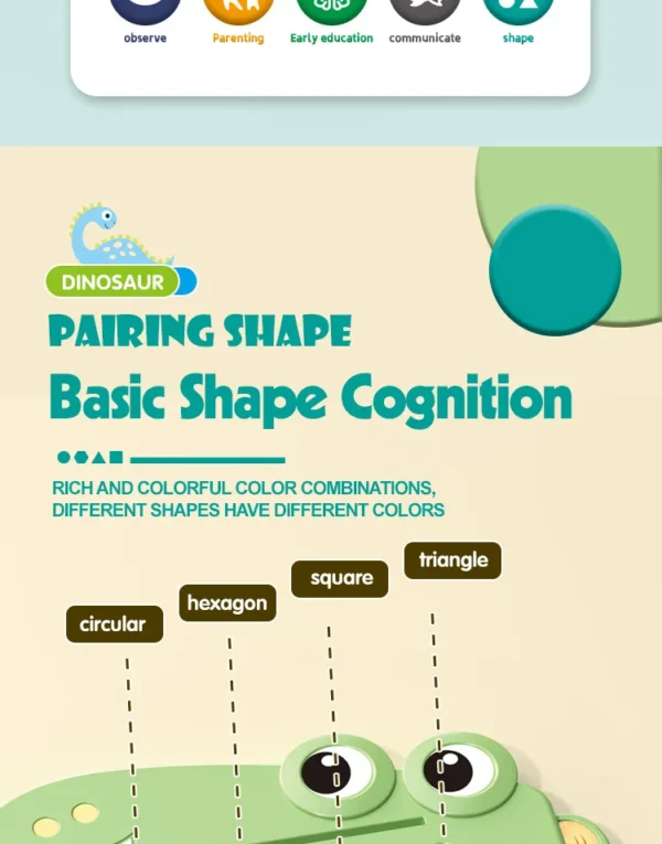 Dinosaurs Collide, Geometric Shapes Pair, Puzzle Thinking Training, Parent-Child Early Education, Interactive Tabletop Game Toys - Image 11
