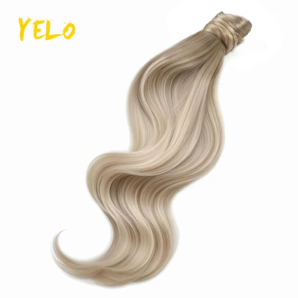 Yelo Ponytail Human Hair Extension Body Wave Wrap Around Ponytail Extension Remy Hair Blond Wavy Natural Black Curly Ponytail - Image 11