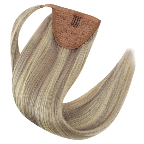Full Shine Ponytail Extension Highlighted Bleach Blonde Ponytail Human Hair Clip in Ponytail Hair Extensions - Image 6