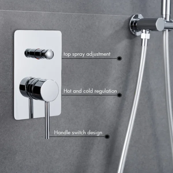 8-16” Rainfall Shower Faucet Solid Brass Full Set With Handheld, Square Plate Style Bathroom Shower Mixer System Wall Mounted - Image 2