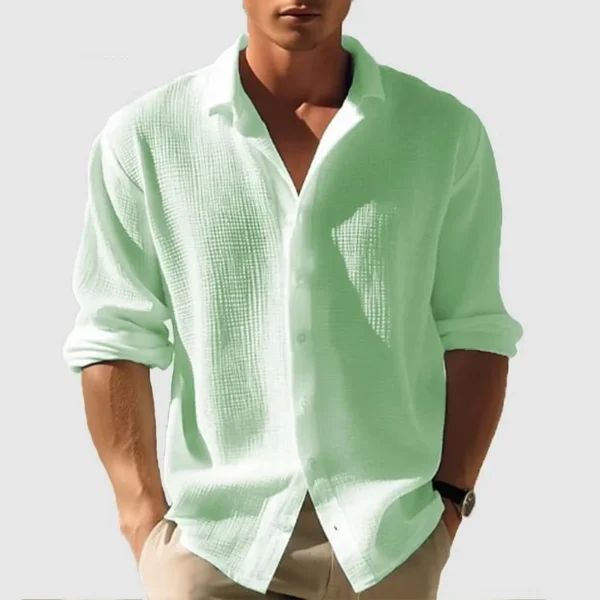 Men's Long-sleeved Shirt Waffle Spring Button Casual Fashion Black Top Street Cardigan 2025 New Blouses for Male - Image 7