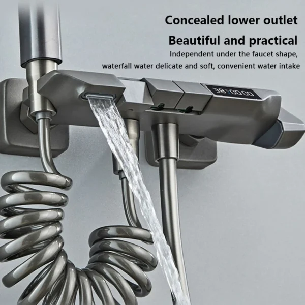 New Design Gun Grey Bathroom Shower System Set Piano Keys Brass LED Digital Shower Faucet Bath Hot and Cold Mixer Shower Tap Set - Image 27