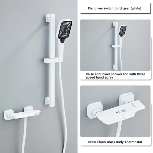 New Design Gun Grey Bathroom Shower System Set Piano Keys Brass LED Digital Shower Faucet Bath Hot and Cold Mixer Shower Tap Set - Image 8
