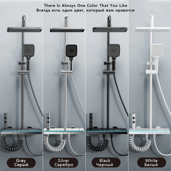 Matte Gray Rainfall Shower System Set Digital Display Smart Bathroom Faucet Bathtub Hot Cold Waterfall Mixer Tap Shower Full Set - Image 11