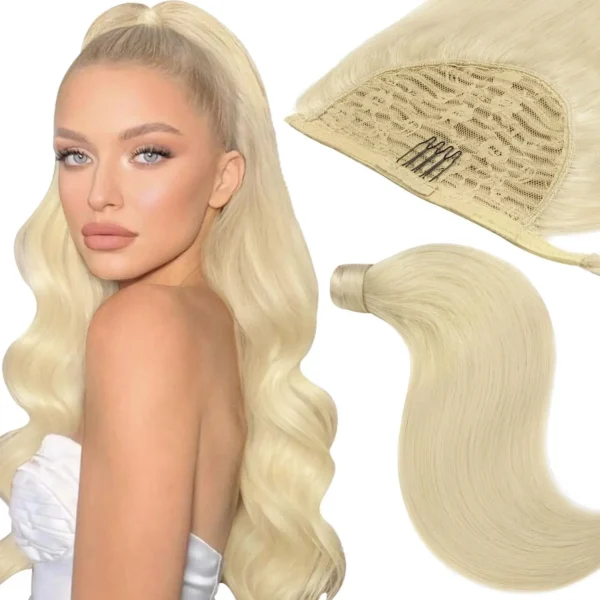 Yelo Ponytail Human Hair Extension Body Wave Wrap Around Ponytail Extension Remy Hair Blond Wavy Natural Black Curly Ponytail - Image 5