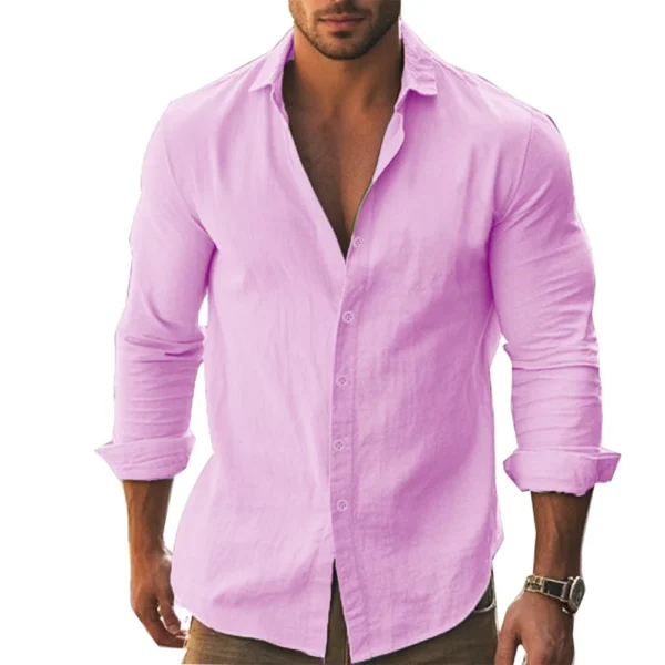 Shirt Men Cotton Linen Hawaiian Shirts Long Sleeve Placket Button Down Tops Breathable Spring Summer Men's Shirt - Image 13